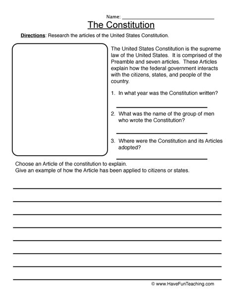 the us constitution worksheet